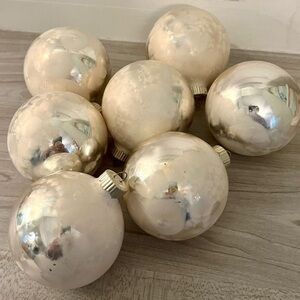 Glass Christmas Ornaments Silver and White Balls Set of 7